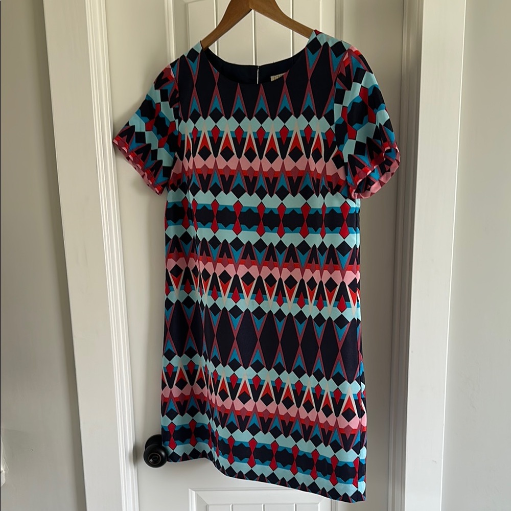 J. Crew Factory Geometric Print Midi Dress - Blue, Pink, Red